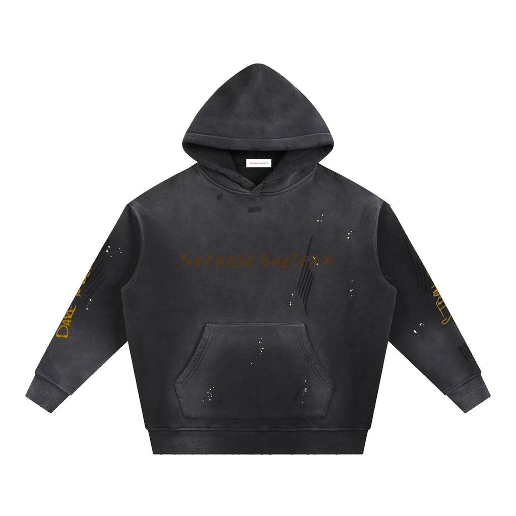 Vintage Washed Frayed Fleece Hoodie